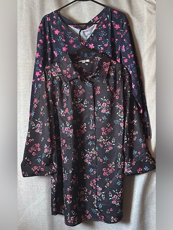 Woman Within Tops - Woman Within•2 tops•button-down blouse/long-sleeve tee•18/20 L•black/pink•floral